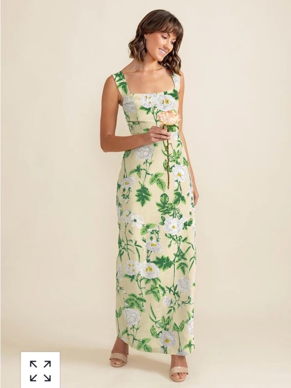 Lula Kate “Beckett” Dress with brunch skirt in Green Camelia Jacquard